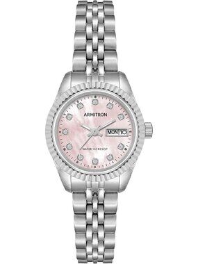 Armitron Womens Silver Pink Genuine Crystal Accented Bracelet Round Luxury Watch